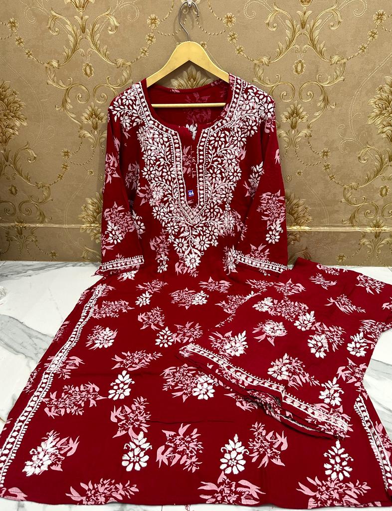 Buy Snizvi Women's Georgette Hand Embroidered Chikankari Lucknowi Kurta  Palazzo Set (Maroon) Online at Best Prices in India - JioMart.